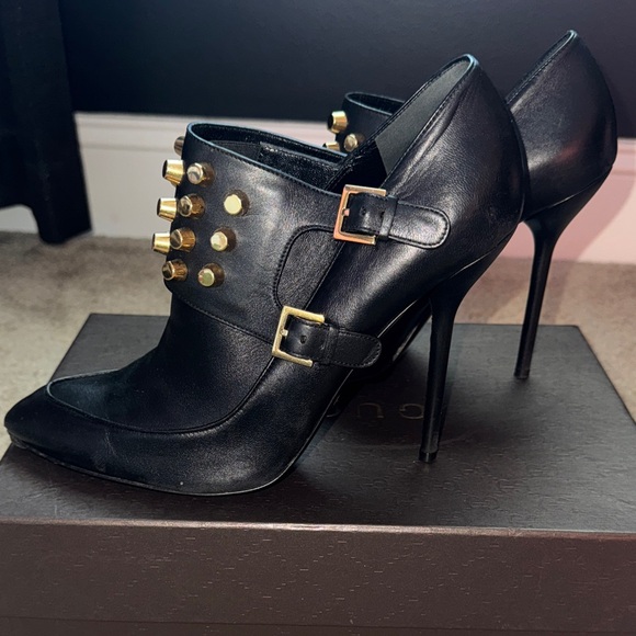 Gucci Black Ankle Boots with Gold Studs Women 41. - Picture 2 of 4